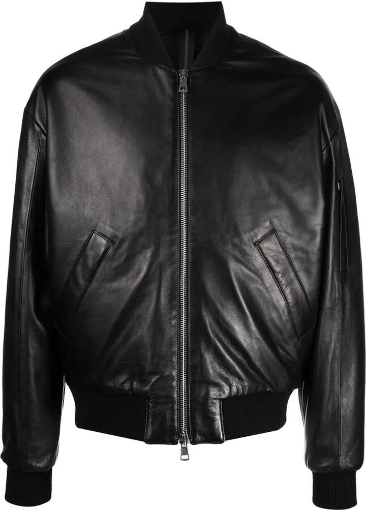 Zip-Up Leather Bomber Jacket