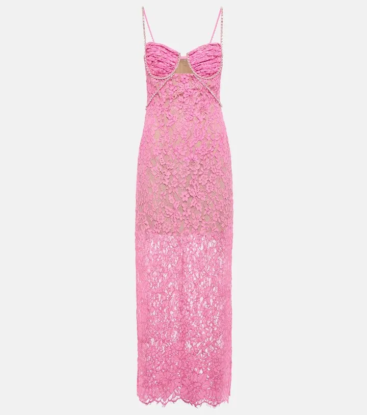 Embellished floral lace maxi dress