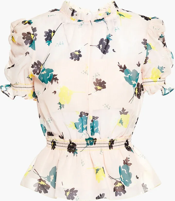 Cutout printed chiffon peplum blouse