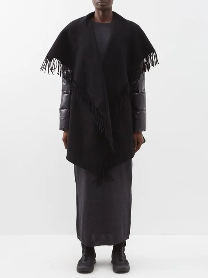 Padded-sleeve Wool Cape