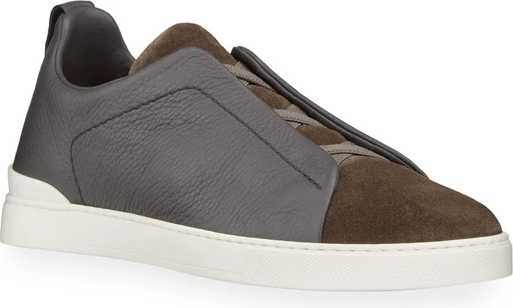 Men's Triple-Stitch Mix-Leather Slip-On Sneakers