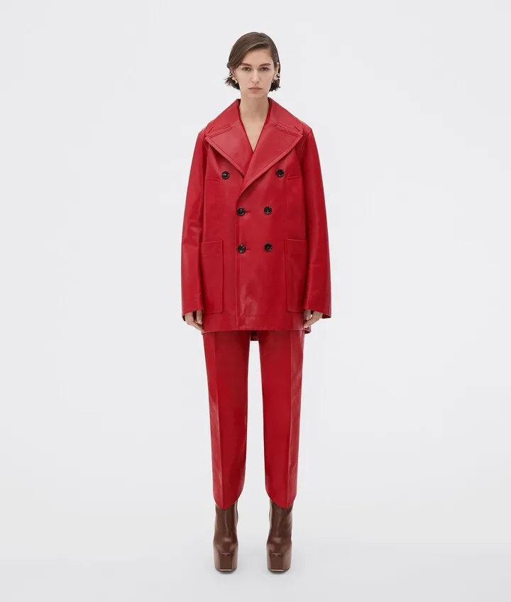 Curved Shape Leather Coat