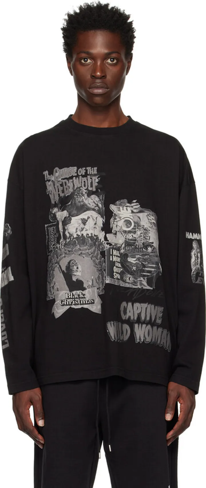 We11done Black Mixed Horror Long Sleeve T-Shirt
