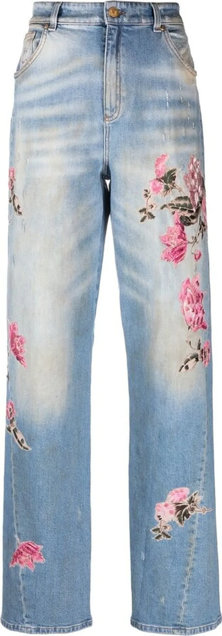 Floral-Embroidered Boyfriend Denim Jeans