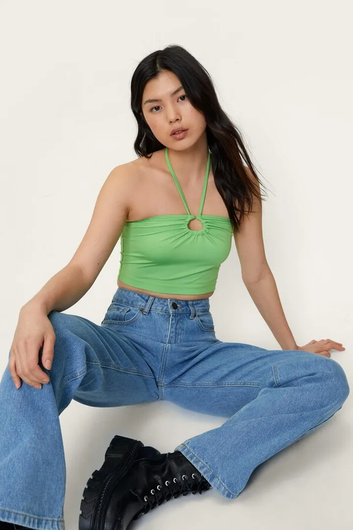 Nasty Gal Womens Halterneck Cut Out Crop Top