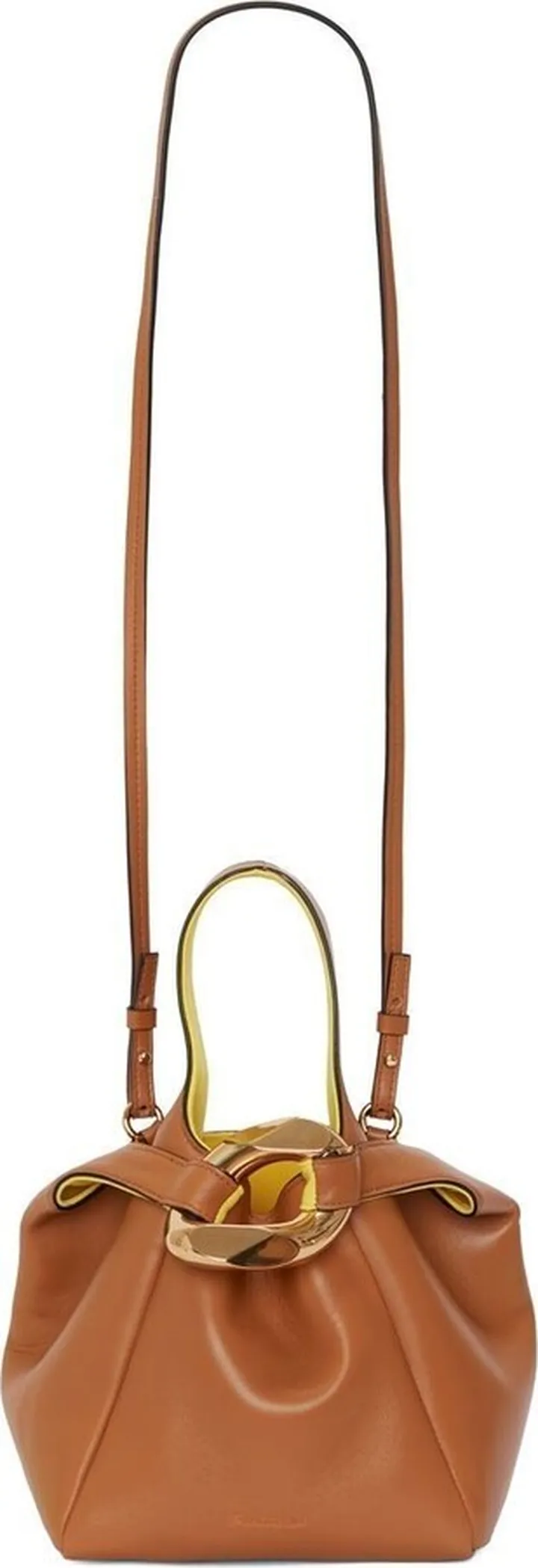 Brown Chain Link Pochette Leather Top Handle Bag