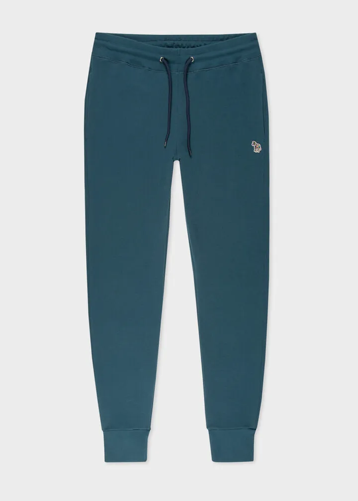 Slim-Fit Teal Cotton Zebra Sweatpants