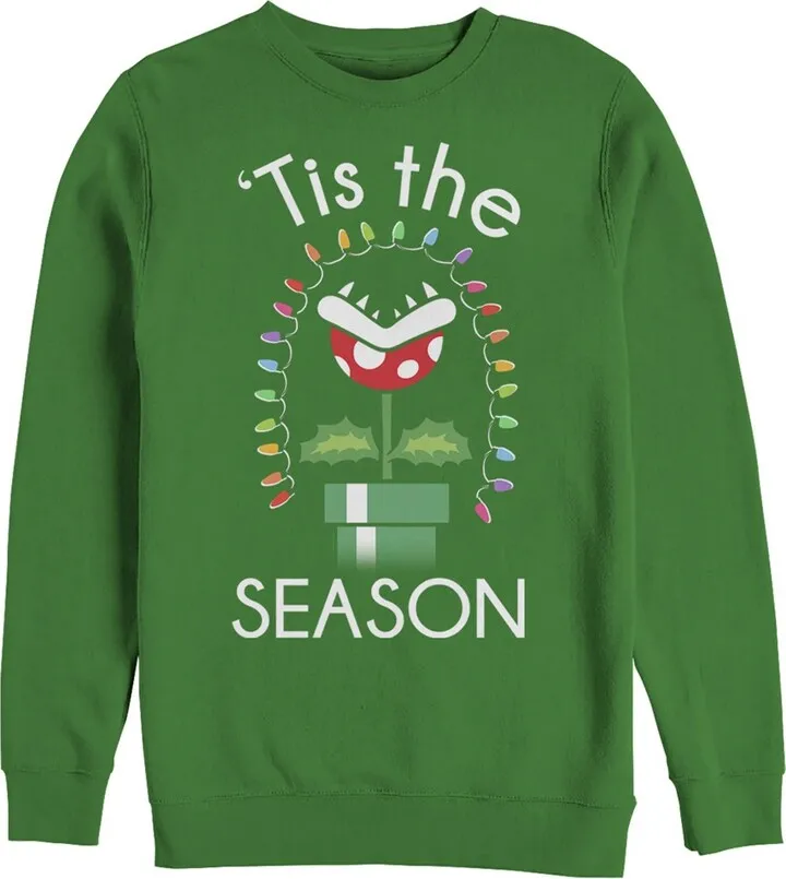 Men's Nintendo Christmas Mario Piranha Plants Sweatshirt - Kelly Green - Small
