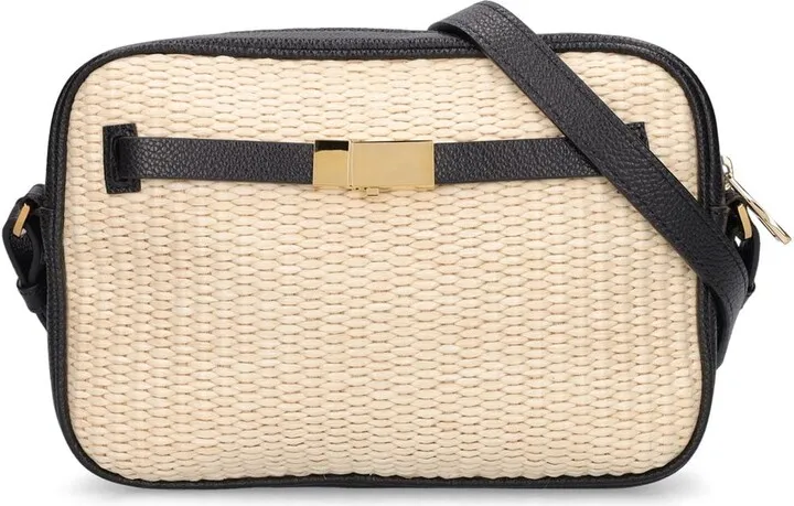 New York raffia & leather crossbody bag