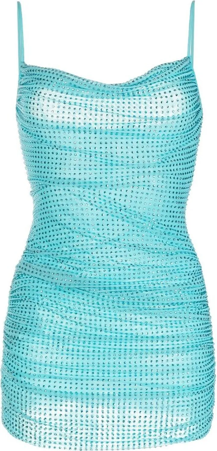 Crystal-Embellished Cowl-Neck Minidress