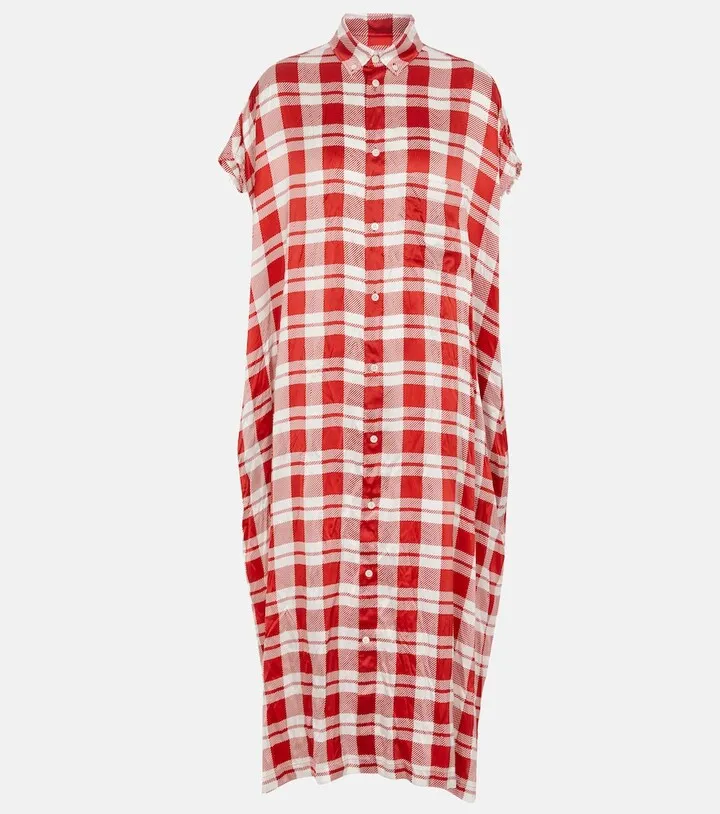 Checked silk shirt midi dress
