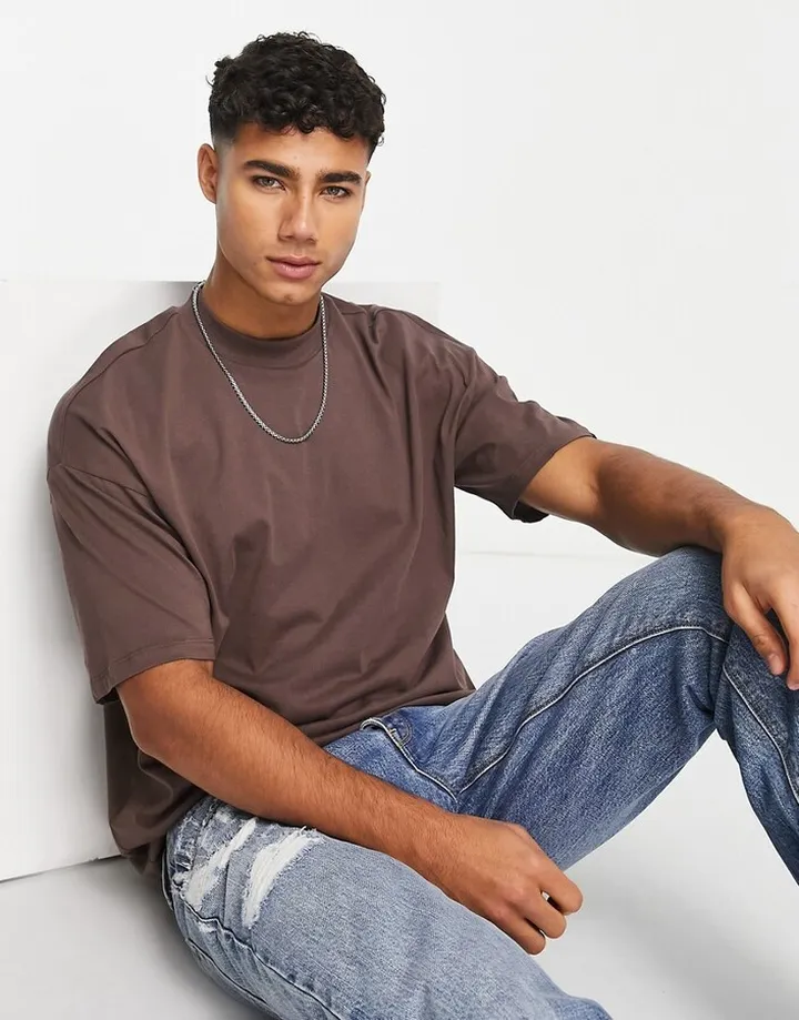 New Look oversized turtle neck T-shirt in dark brown