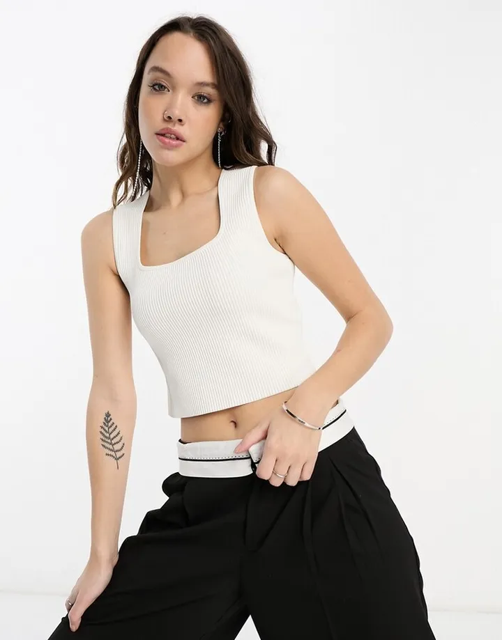 & Other Stories knitted rib curved neckline tank top in white