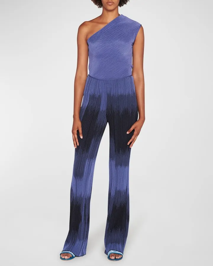 One-Shoulder Plisse Silk Blouse