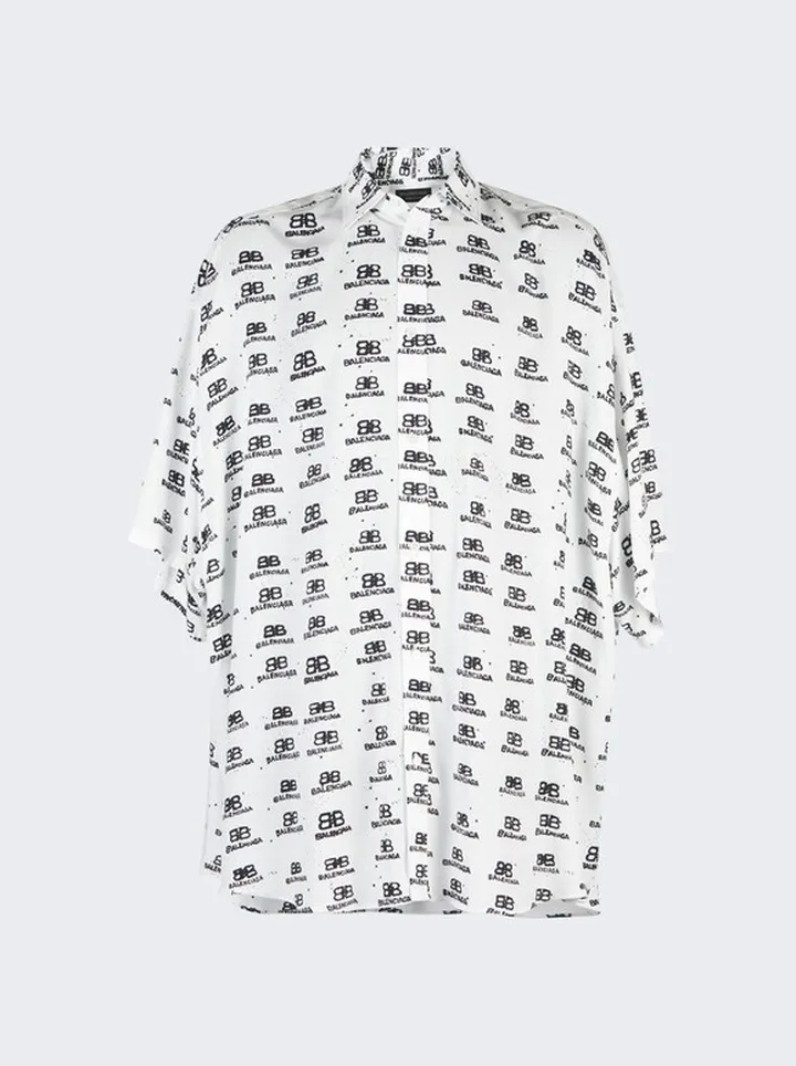 Monogram Print Long Sleeve Shirt Black and White