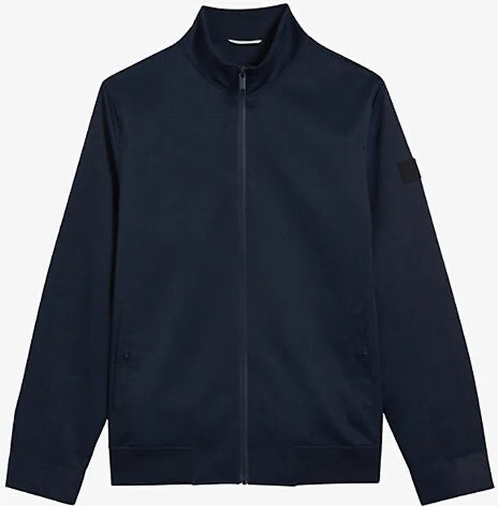 Mens Navy Arzona High-neck Woven Bomber Jacket