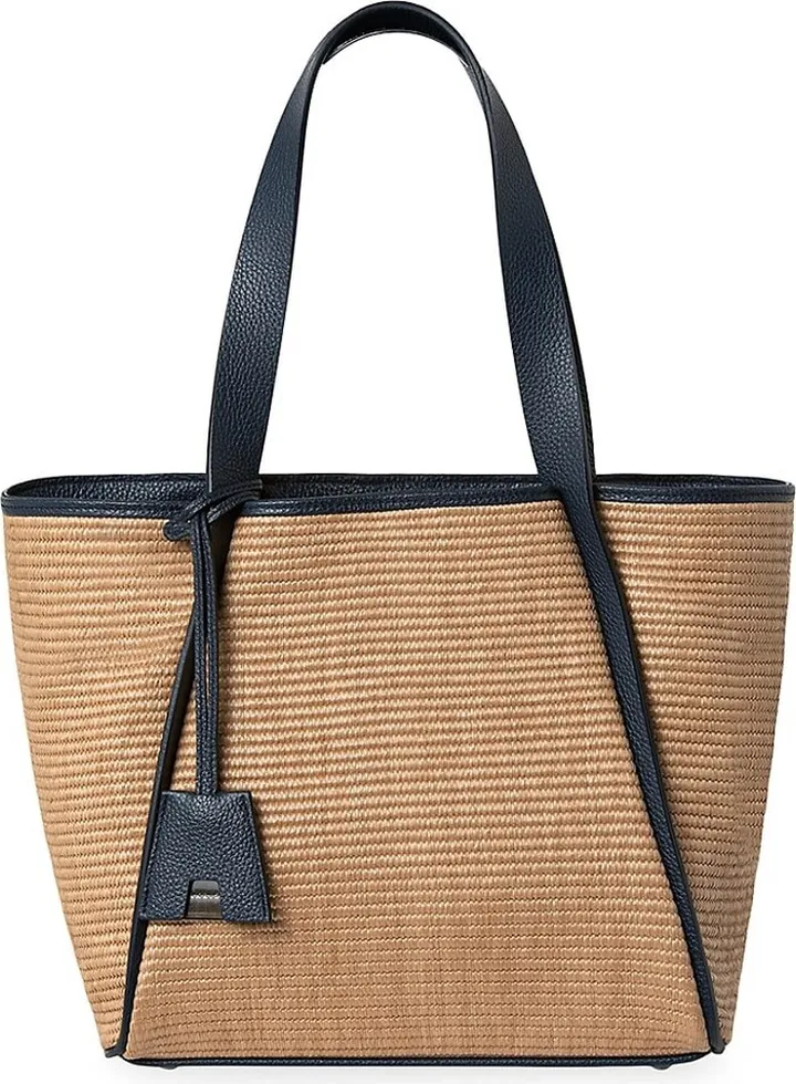 Small Alex Leather-Trimmed Raffia Tote