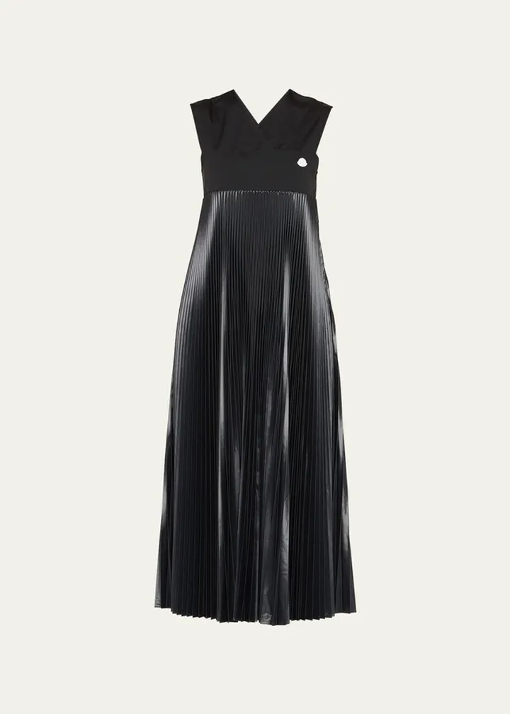 Pleated Midi Dress with Logo