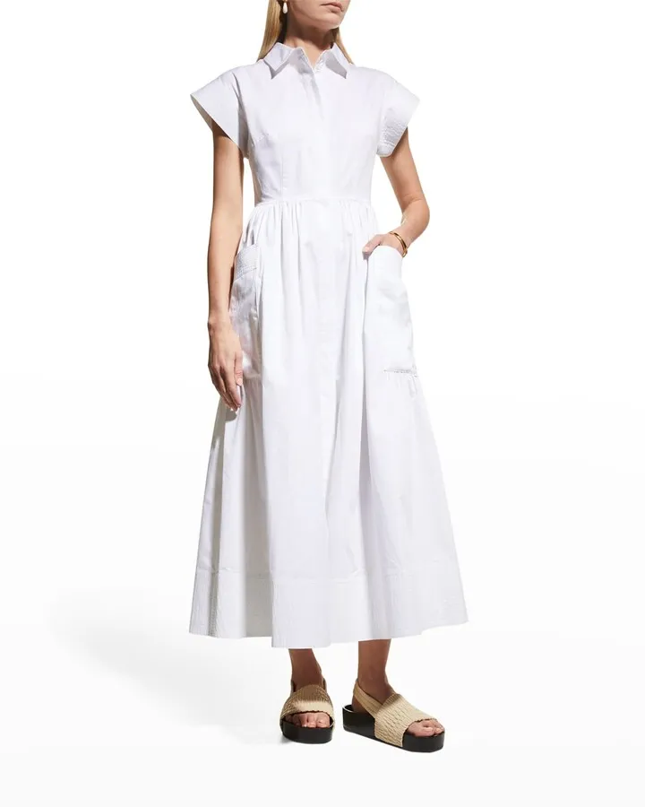 Cap-Sleeve Poplin Midi Dress