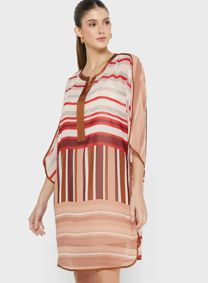 Printed Button Detail Dress