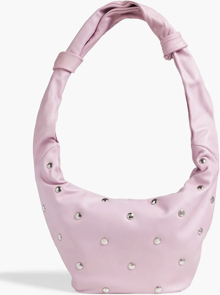 Bow knotted studded leather shoulder bag