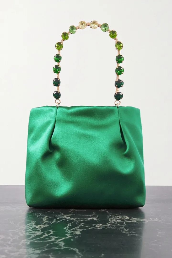 Aquazzura - Galactic Mini Crystal-embellished Satin Tote - Green