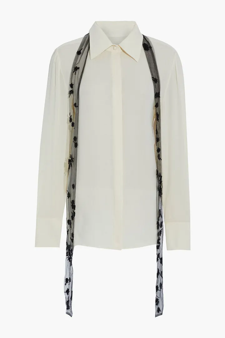 Tie-neck silk crepe de chine shirt