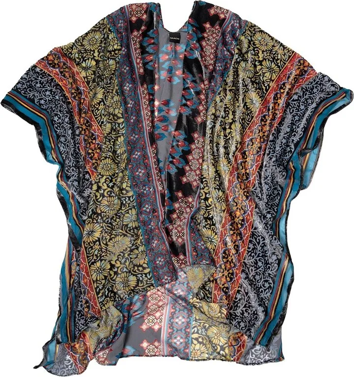 Saachi Bohemian Multi Burnout Velvet Poncho