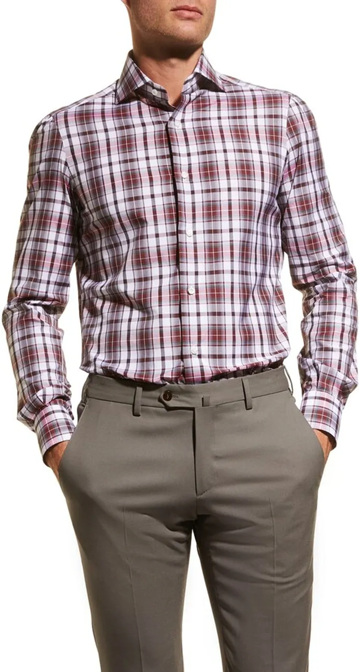 Men's Bordeaux Plaid Sport Shirt