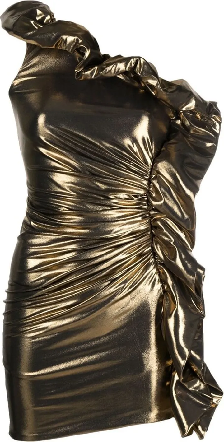 One-Shoulder Ruffled Laminated Dress