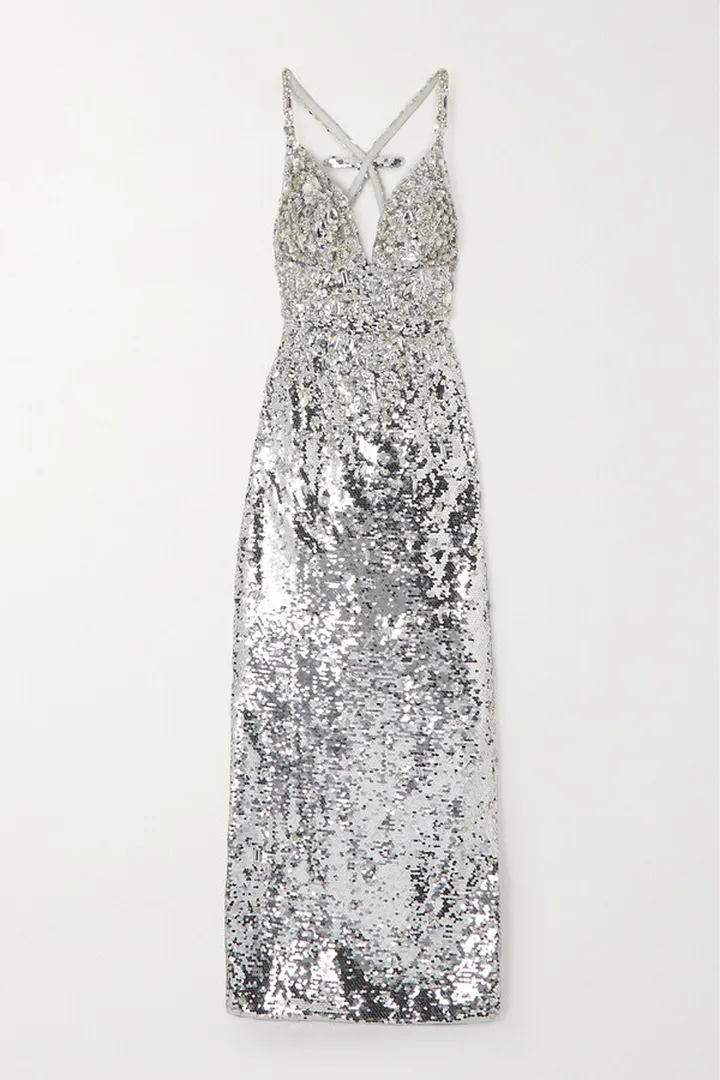 Carolina Herrera - Bow-detailed Sequined Crepe De Chine Gown - Gray