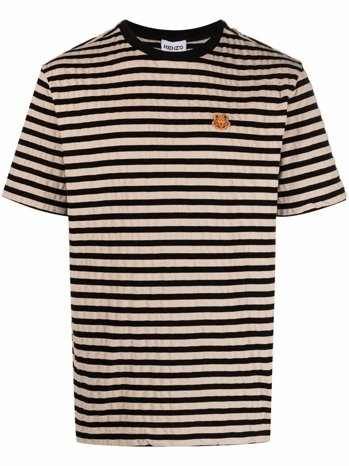 logo-patch striped cotton T-shirt
