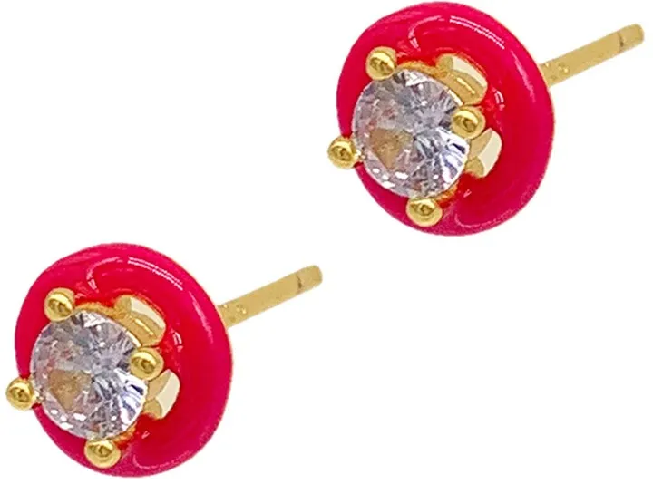 Enamel Halo Stud Earrings