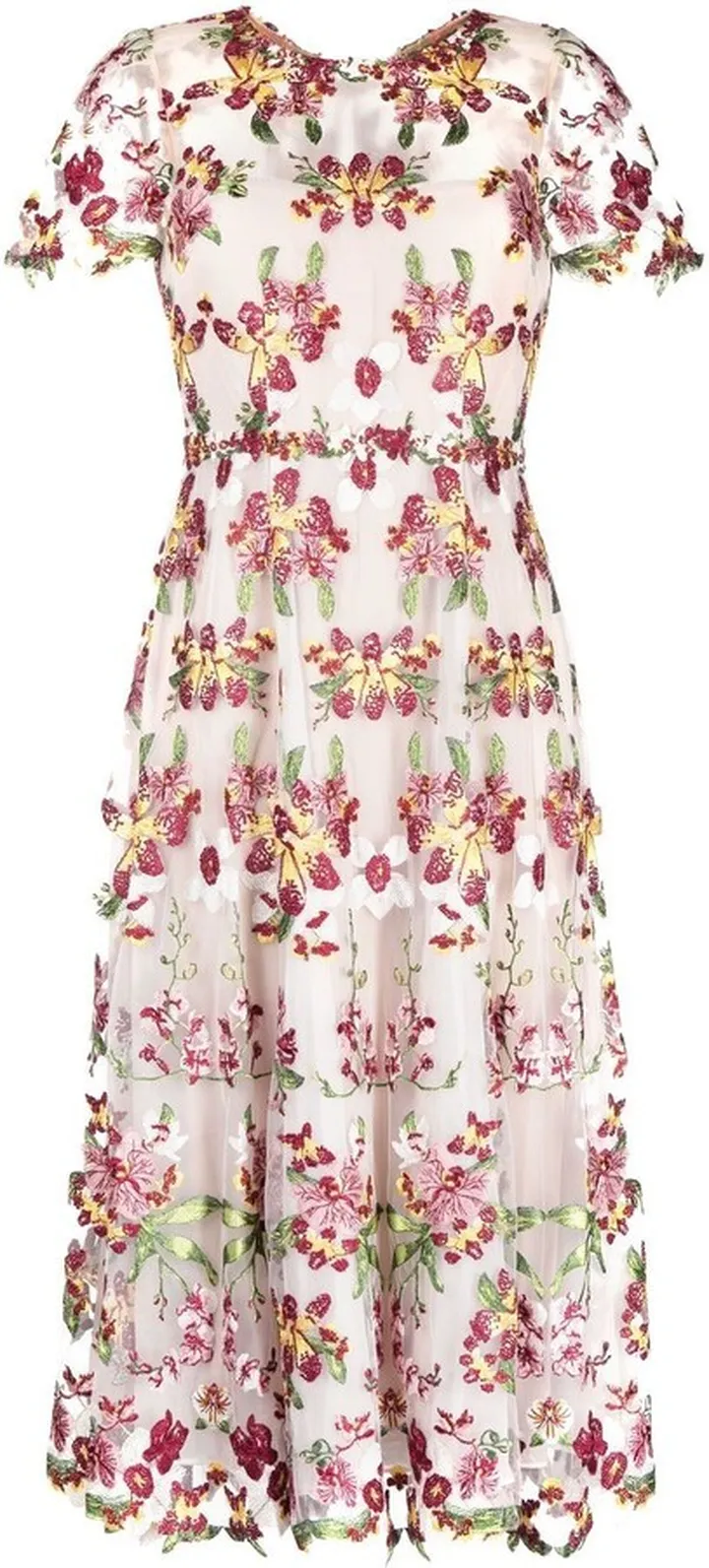 Floral-Embroidered Midi Dress