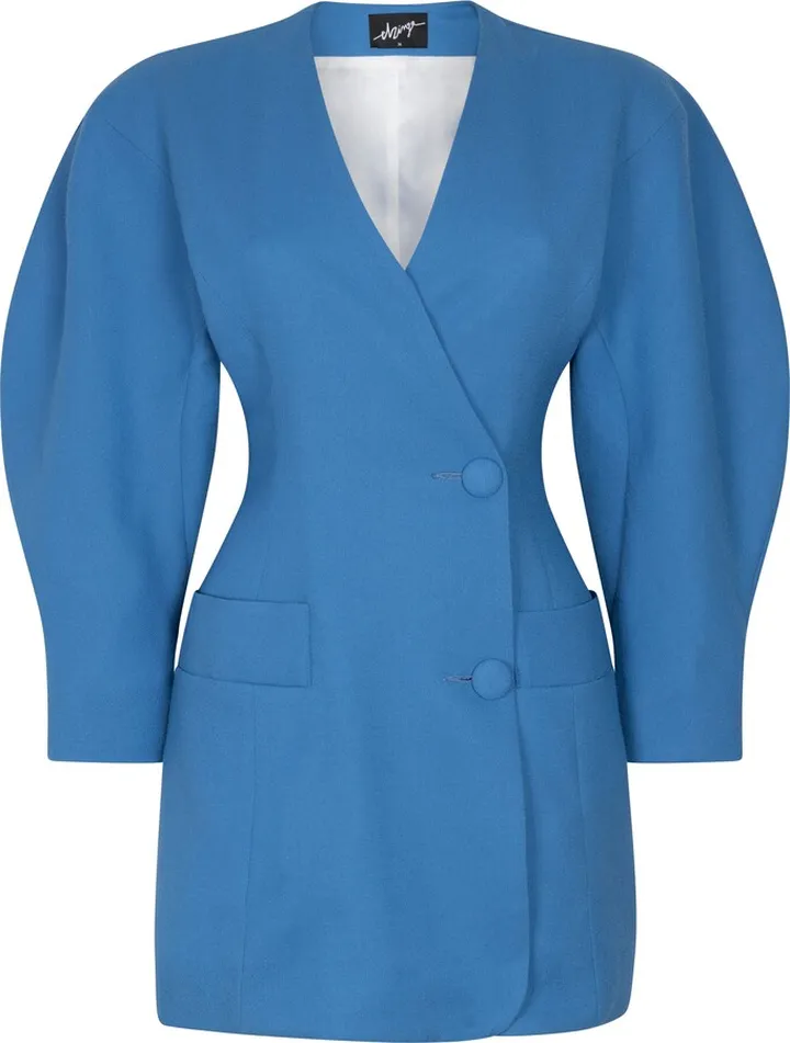 Elzinga - O-Sleeve Wool Crepe Mini Blazer Dress - Blue