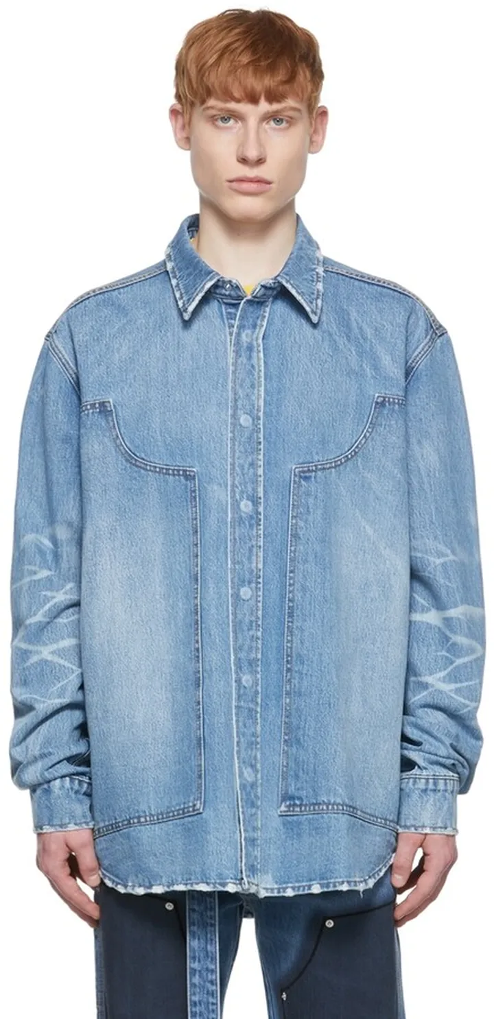 We11done Blue Paneled Denim Jacket