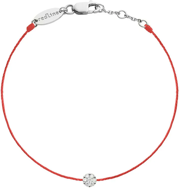 Single Diamond Illusion Red String White Gold Bracelet