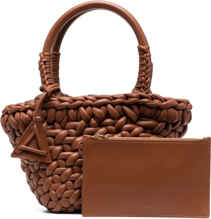 Interwoven-Design Small Leather Tote Bag