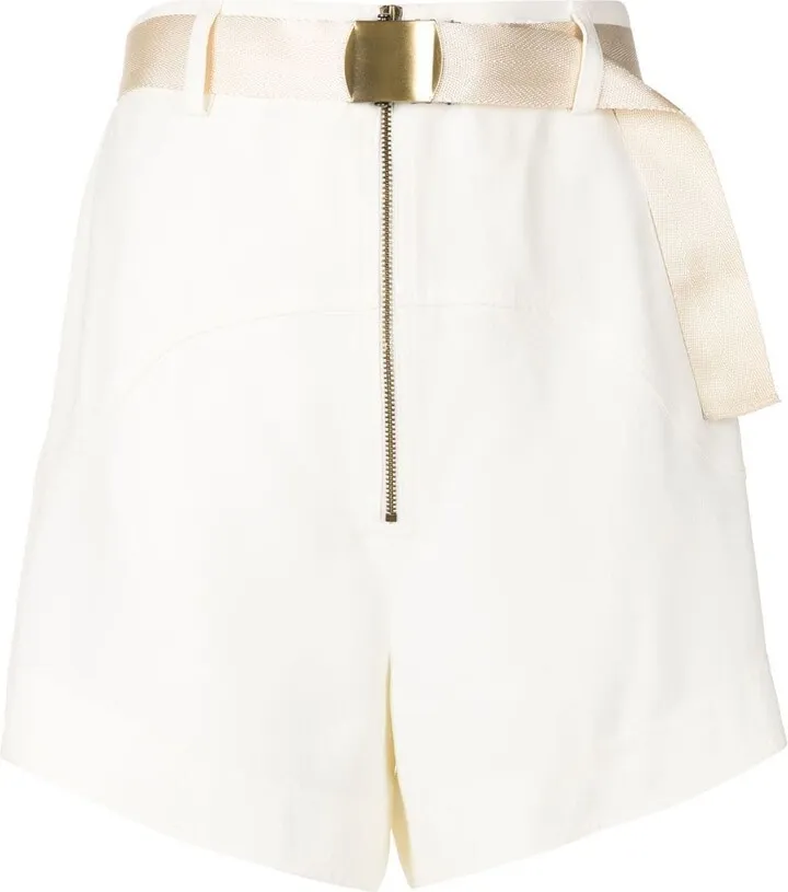 Violet belted crepe shorts