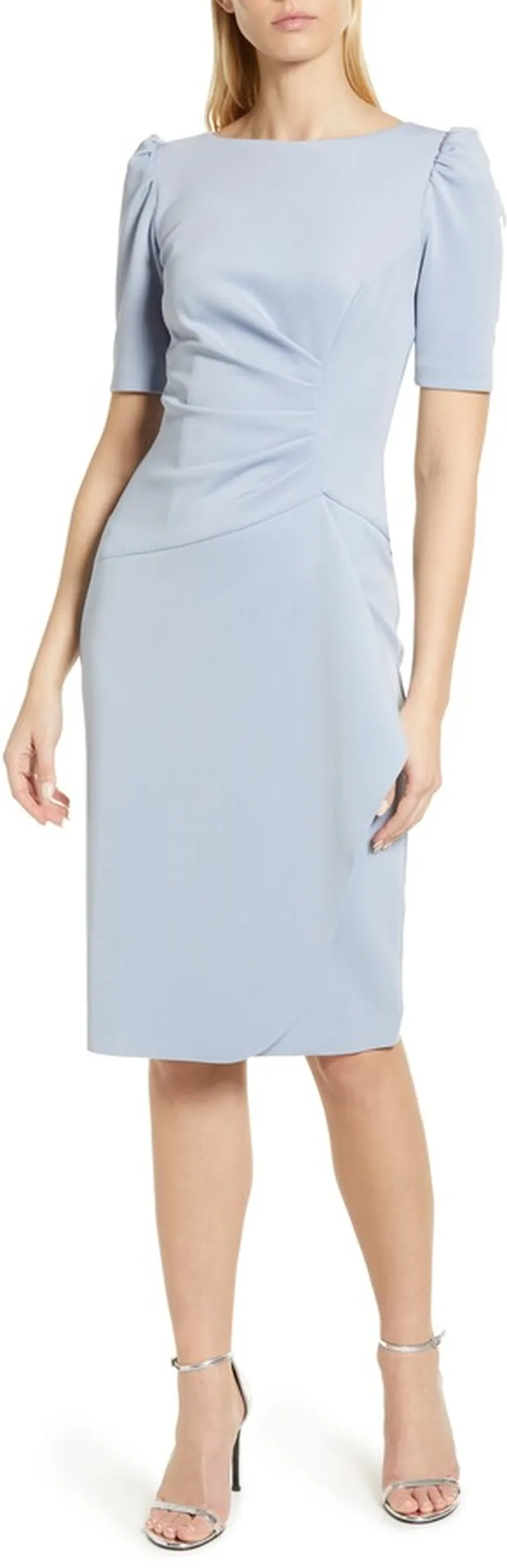 Side Ruched Scuba Cocktail Midi Dress