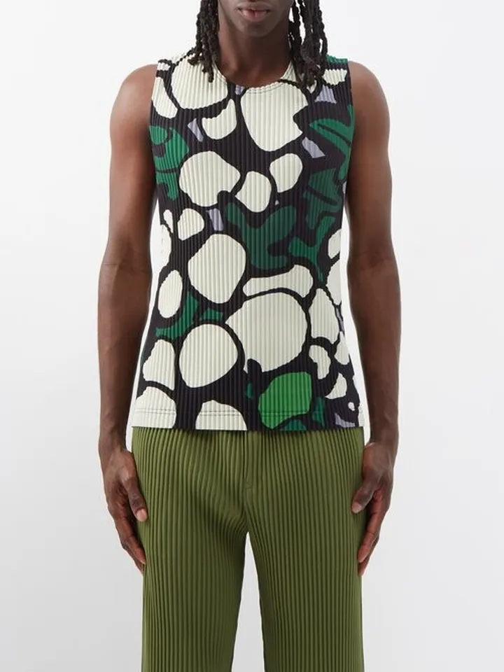Cotton Bolls-print Technical-pleated Tank Top