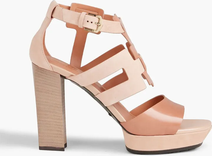 Nubuck and leather platform sandals