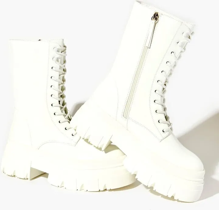 Faux Patent Leather Combat Boots