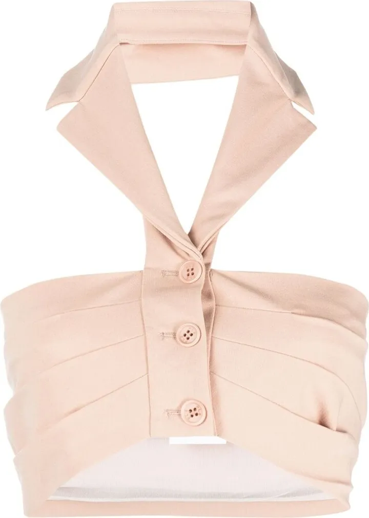 Halterneck Buttoned Crop Top