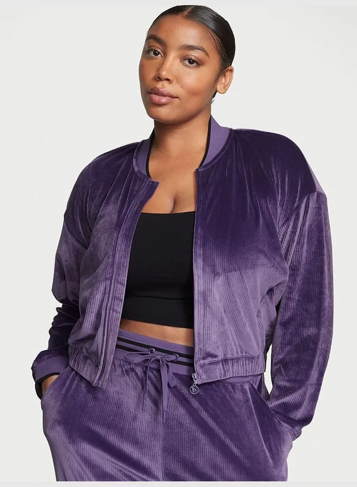 Velour Ribbed Bomber Jacket