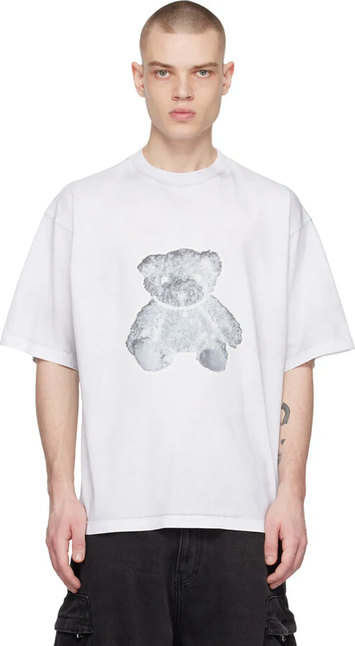 We11done White Pearl Necklace Teddy Print T-Shirt