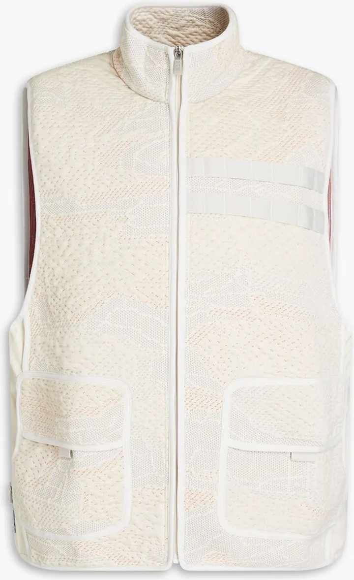 Shell-trimmed cloqué-jacquard vest