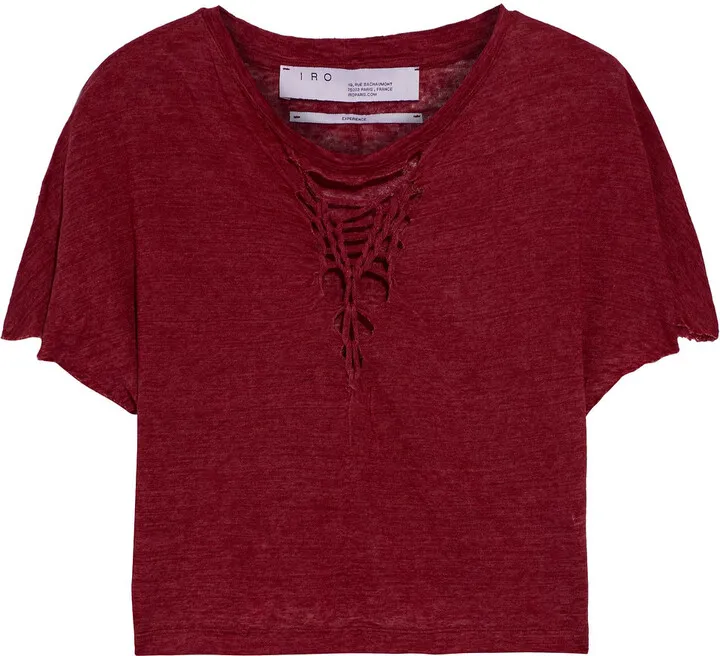 Seemly cropped distressed linen-jersey top