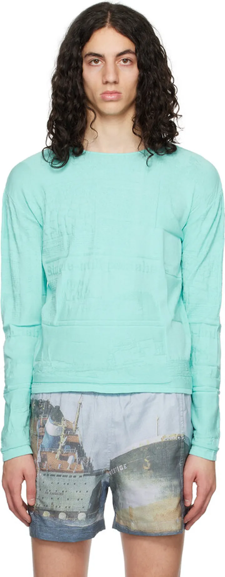 Serapis Blue Embossed Long SleeveT-Shirt