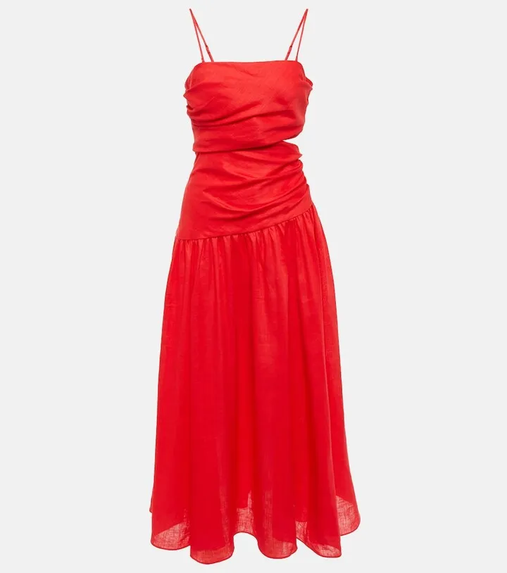 Lyre strapless linen midi dress
